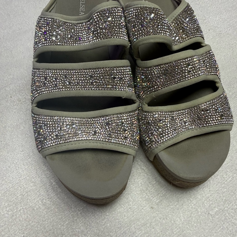 Chelsea & Violet Silver Gray Rhinestone Slide Sandals - Picture 3 of 7